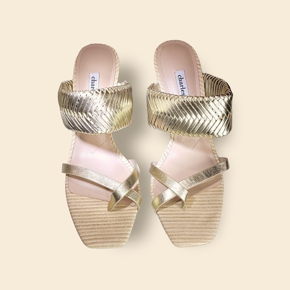 NWT CHARLES DAVID "HORATIO" Boho-Chic Woven Leather Sandal, Light Gold size 9.5 - Picture 7 of 14